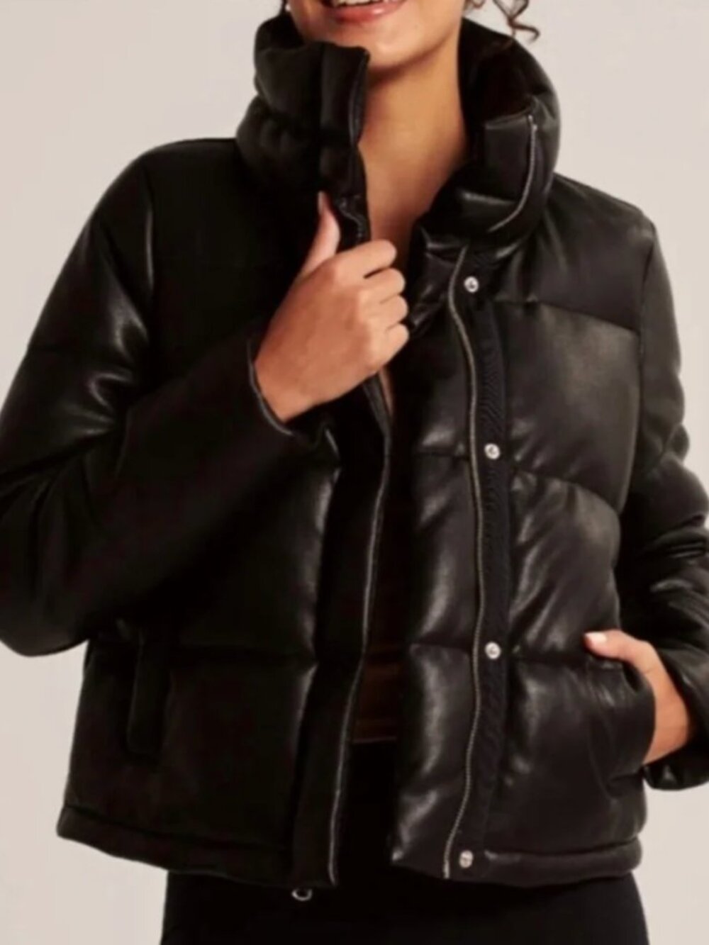 Abercrombie & Fitch Mini Leather Puffer Coat Size Small Black